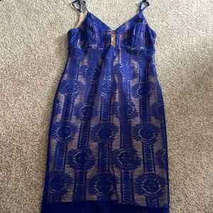 Blue dress with cream under layer